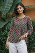 Women’s Premium Cotton Printed Peplum Top – Relaxed Fit 3/4 Sleeve Casual & Smart Everyday Wear | Kapachi