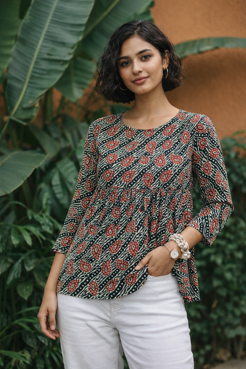 Women’s Premium Cotton Printed Peplum Top – Relaxed Fit 3/4 Sleeve Casual & Smart Everyday Wear | Kapachi