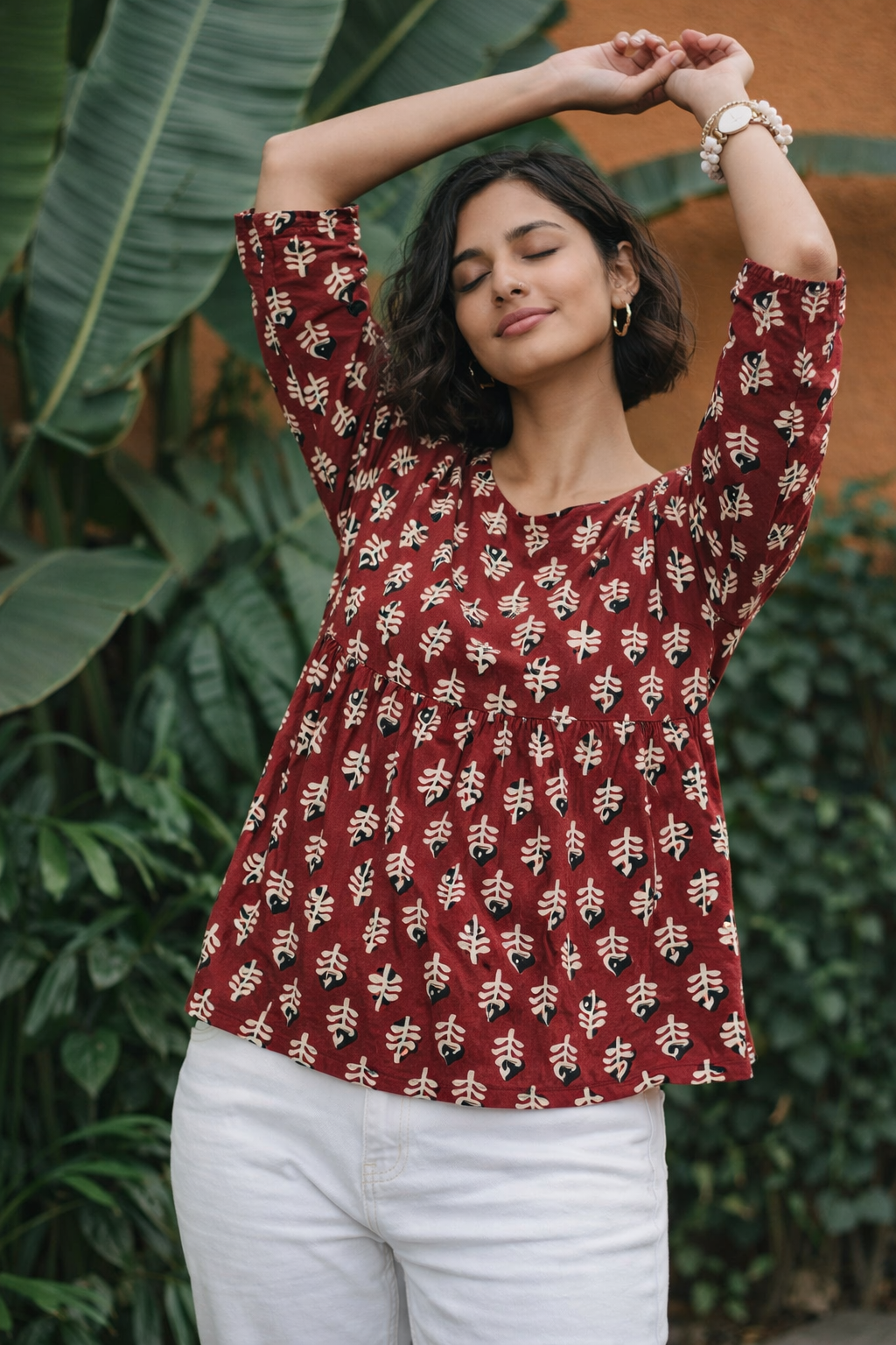 Women’s Premium Cotton Printed Peplum Top – Relaxed Fit 3/4 Sleeve Casual & Smart Everyday Wear | Kapachi