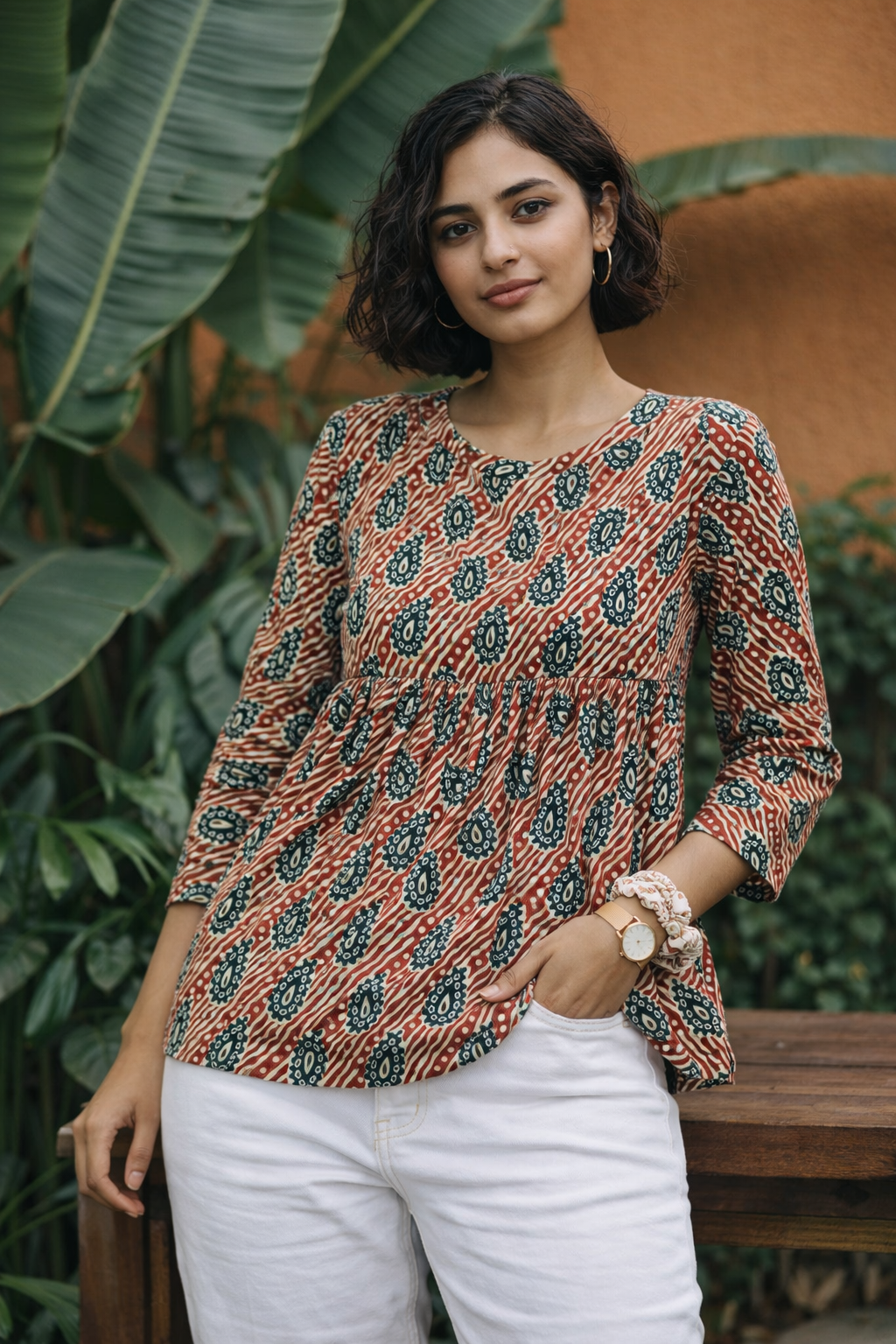 Women’s Premium Cotton Printed Peplum Top – Relaxed Fit 3/4 Sleeve Casual & Smart Everyday Wear | Kapachi