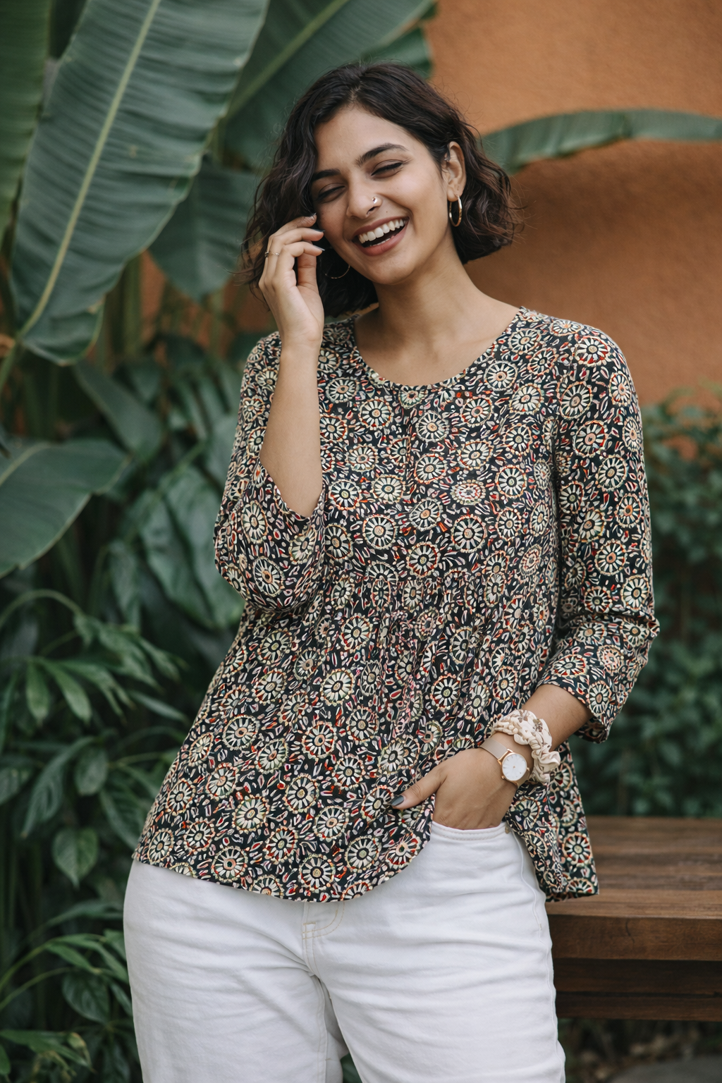 Women’s Premium Cotton Printed Peplum Top – Relaxed Fit 3/4 Sleeve Casual & Smart Everyday Wear | Kapachi
