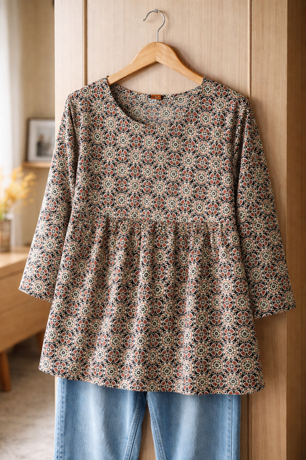 Women’s Premium Cotton Printed Peplum Top – Relaxed Fit 3/4 Sleeve Casual & Smart Everyday Wear | Kapachi