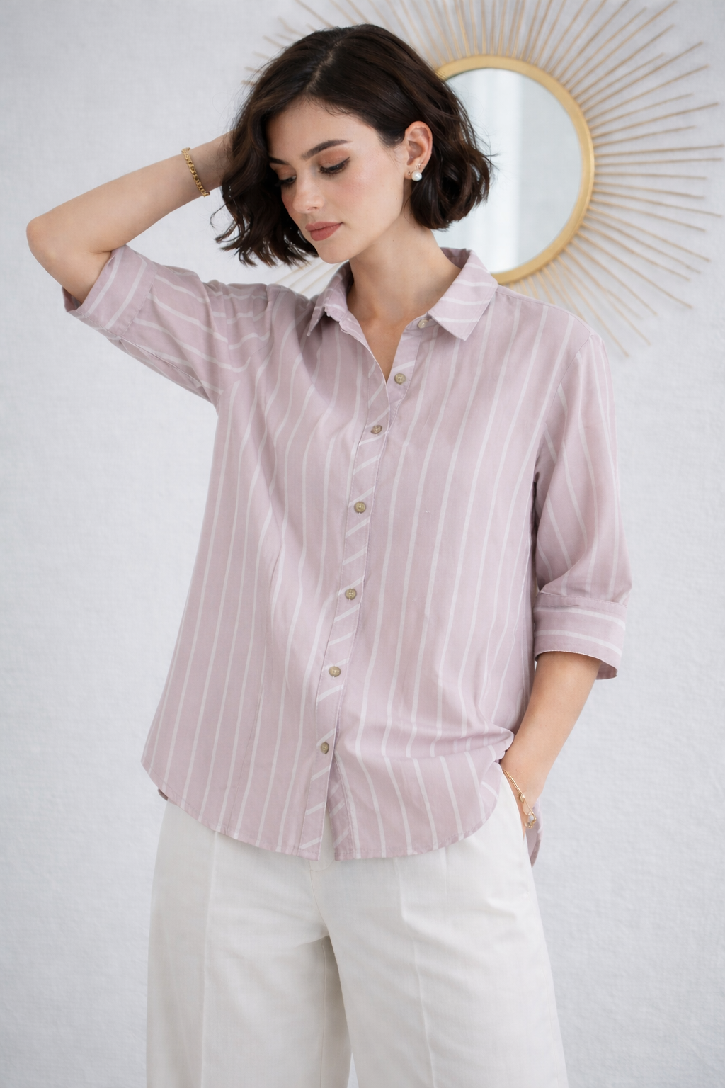 Striped Cotton Bio Wash Shirt for Women – 6 Pastel Colours | Full Sleeves | Sizes M–2XL | Miss Kapachi
