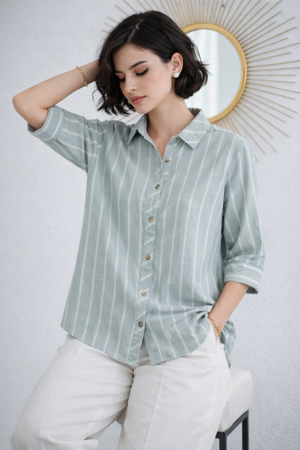 Striped Cotton Bio Wash Shirt for Women – 6 Pastel Colours | Full Sleeves | Sizes M–2XL | Miss Kapachi