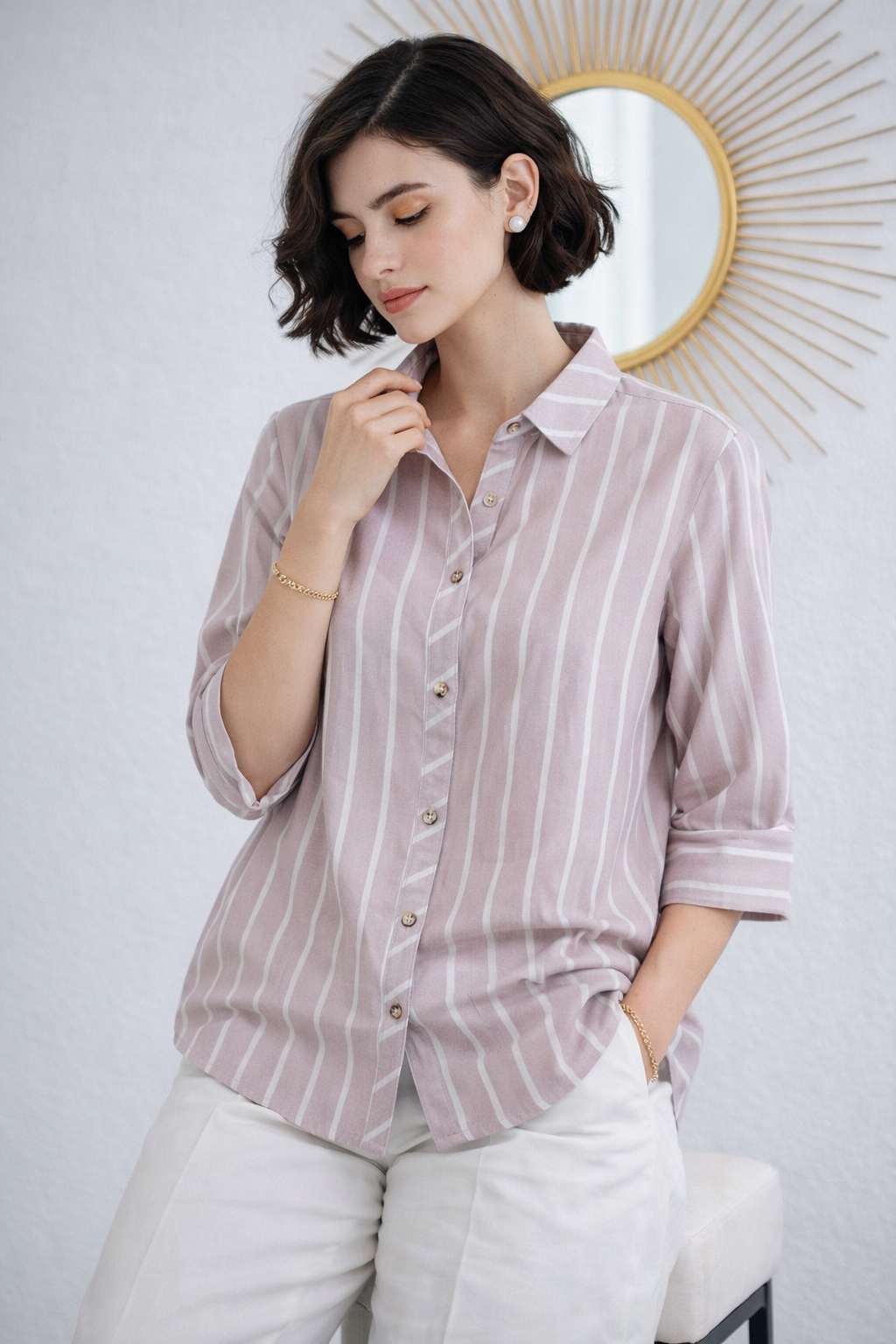 Striped Cotton Bio Wash Shirt for Women – 6 Pastel Colours | Full Sleeves | Sizes M–2XL | Miss Kapachi
