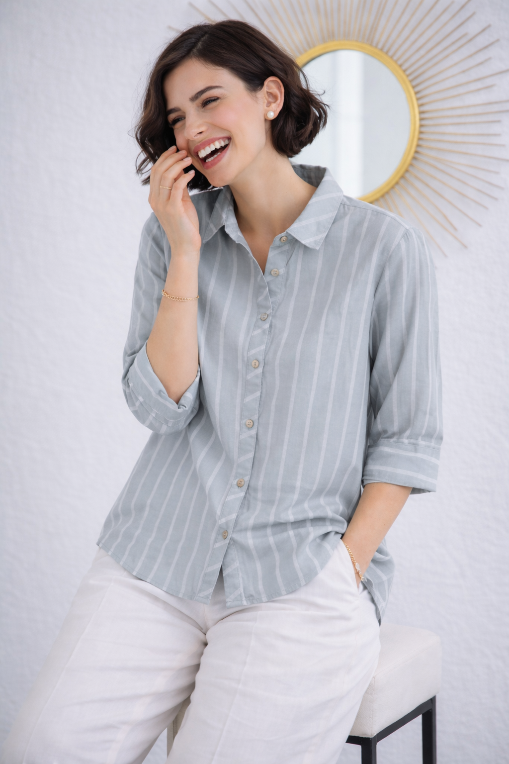Striped Cotton Bio Wash Shirt for Women – 6 Pastel Colours | Full Sleeves | Sizes M–2XL | Miss Kapachi
