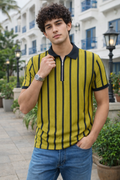 Striped Ribbed Zip Polo T-Shirt | Lemon8