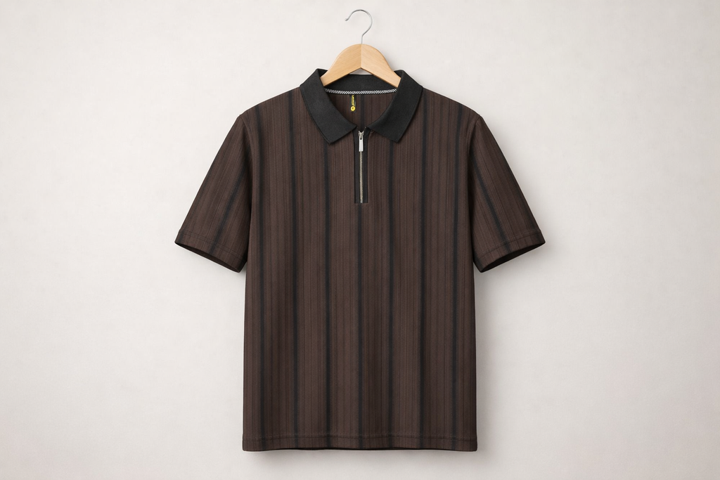Striped Ribbed Zip Polo T-Shirt | Lemon8
