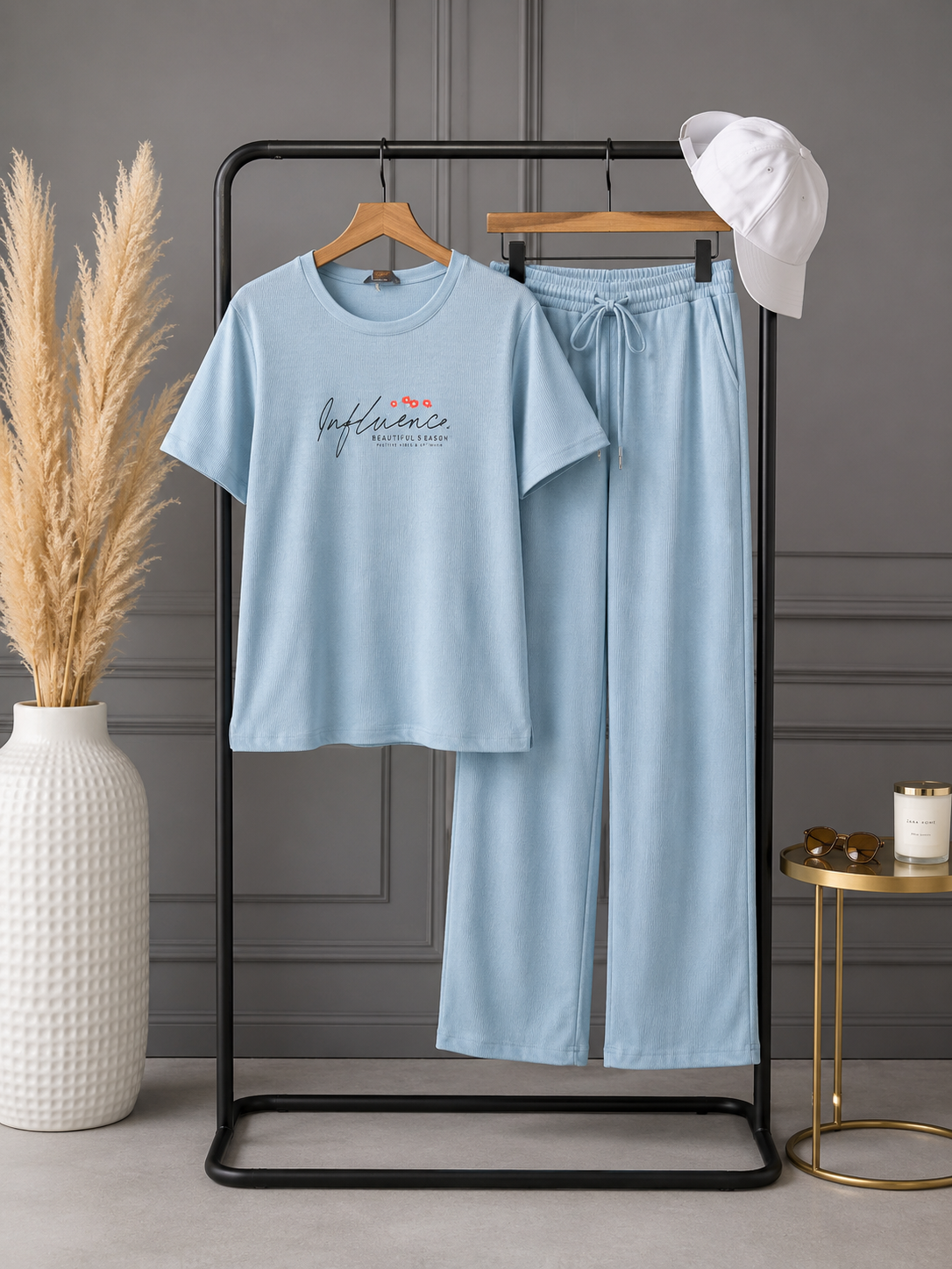 Hamilton Knitted Co-Ord Set for Women – T-Shirt & Wide-Leg Pants | 3 Colours | Sizes L–2XL | Miss Kapachi
