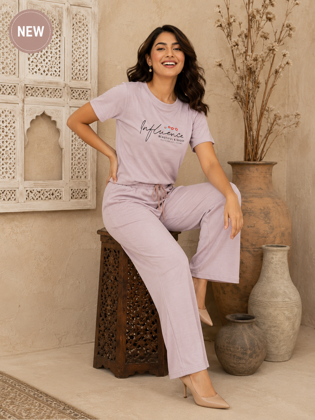 Hamilton Knitted Co-Ord Set for Women – T-Shirt & Wide-Leg Pants | 3 Colours | Sizes L–2XL | Miss Kapachi
