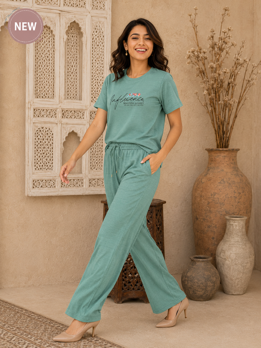 Hamilton Knitted Co-Ord Set for Women – T-Shirt & Wide-Leg Pants | 3 Colours | Sizes L–2XL | Miss Kapachi