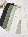Women's Elastic Waist Wide-Leg Twill Cargo Pants |Miss Kapachi
