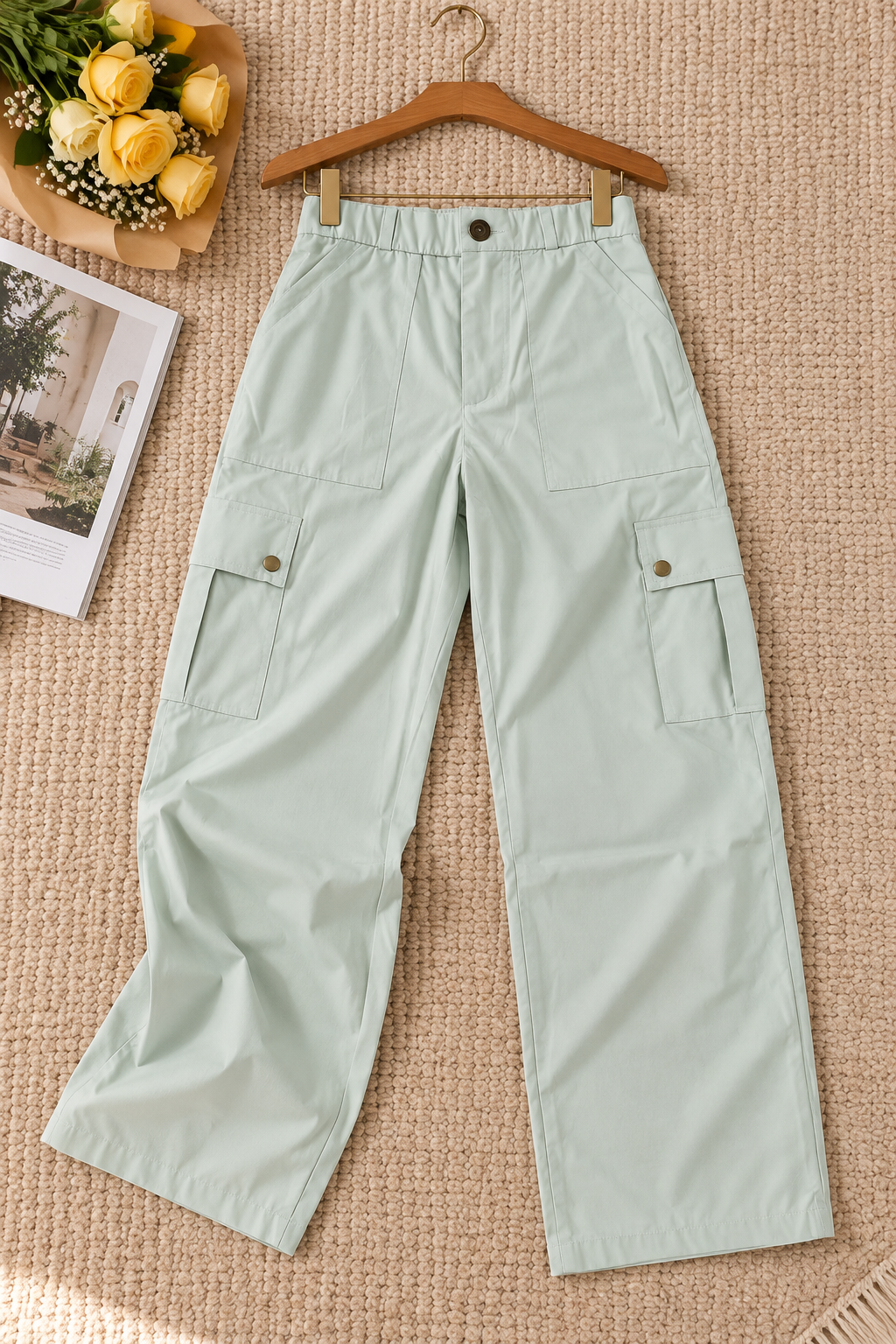 Women's Elastic Waist Wide-Leg Twill Cargo Pants |Miss Kapachi