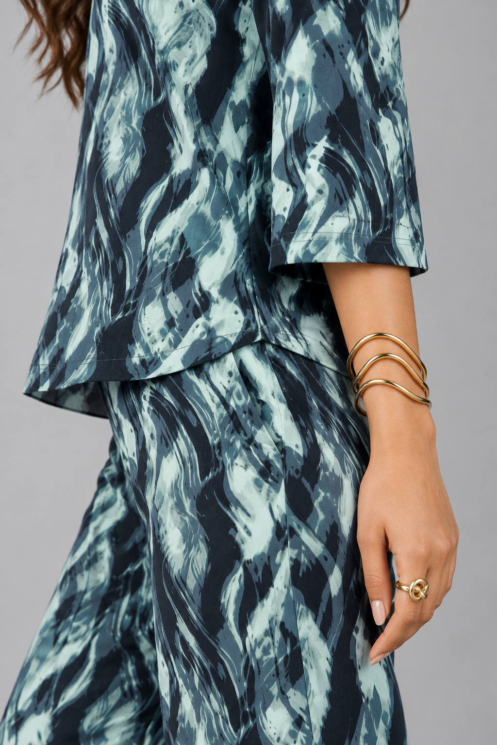 Women's Abstract Wave Print Tunic & Wide-Leg Pants Co-Ord Set | Miss Kapachi
