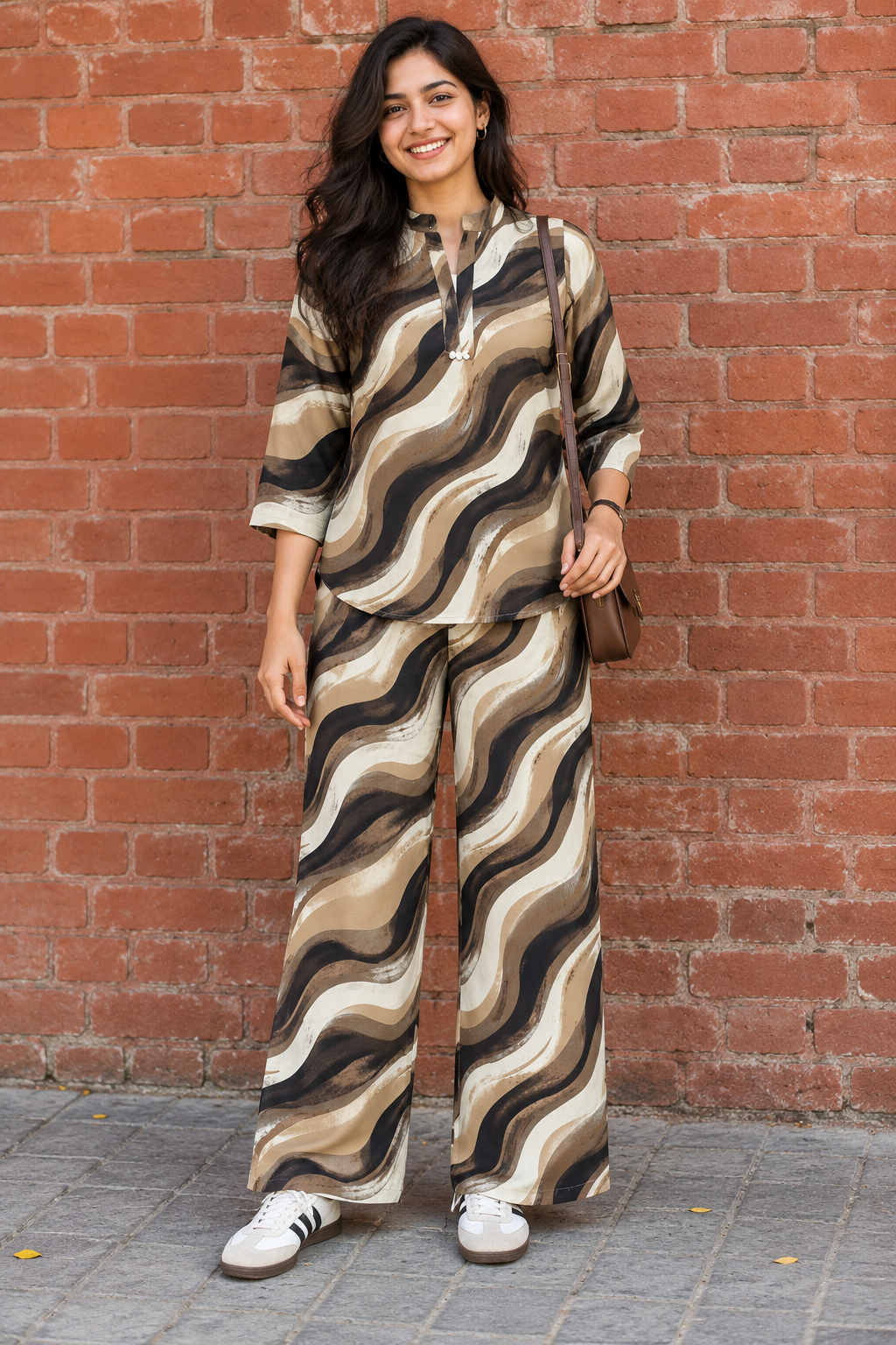 Women's Abstract Wave Print Tunic & Wide-Leg Pants Co-Ord Set | Miss Kapachi
