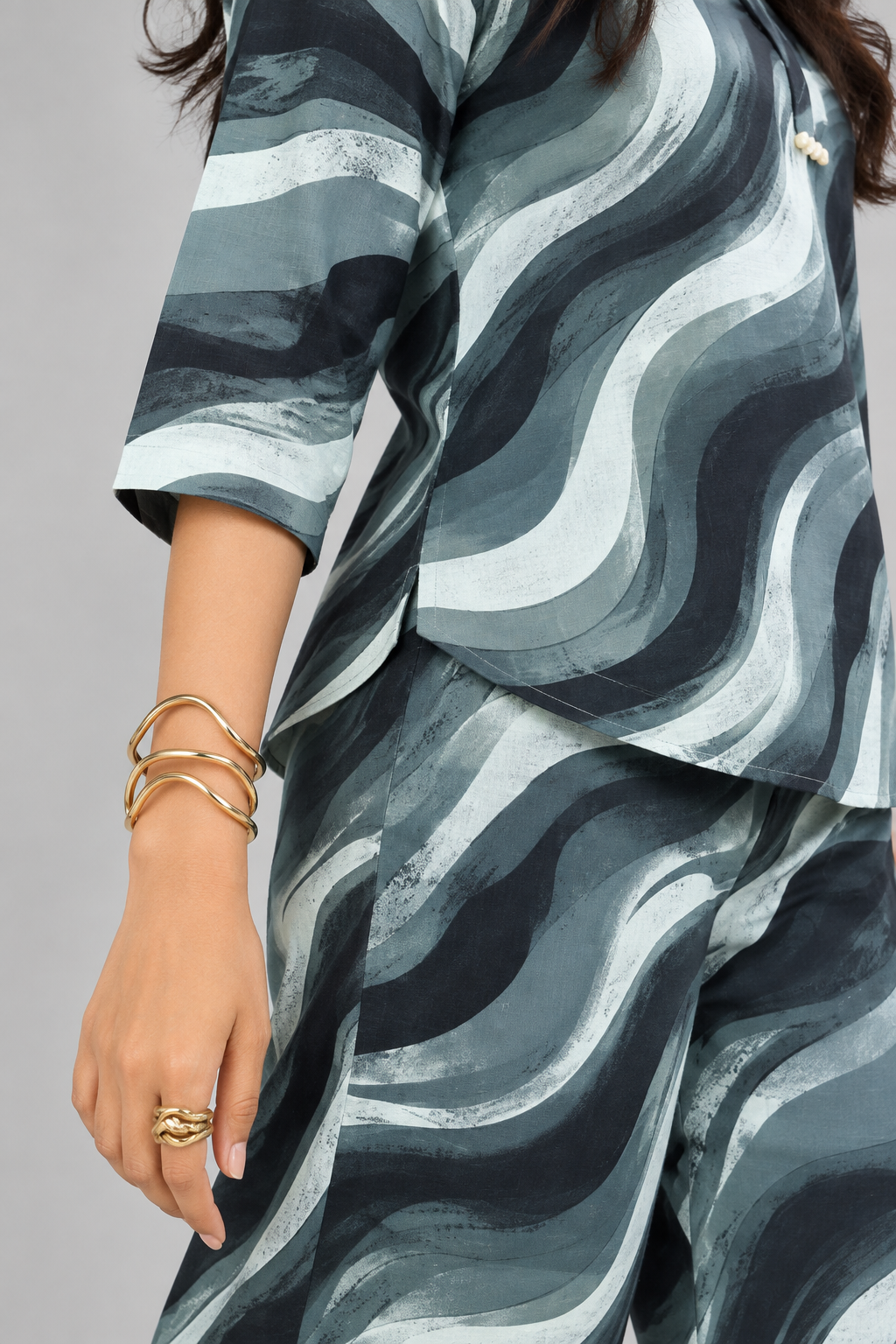 Women's Abstract Wave Print Tunic & Wide-Leg Pants Co-Ord Set | Miss Kapachi