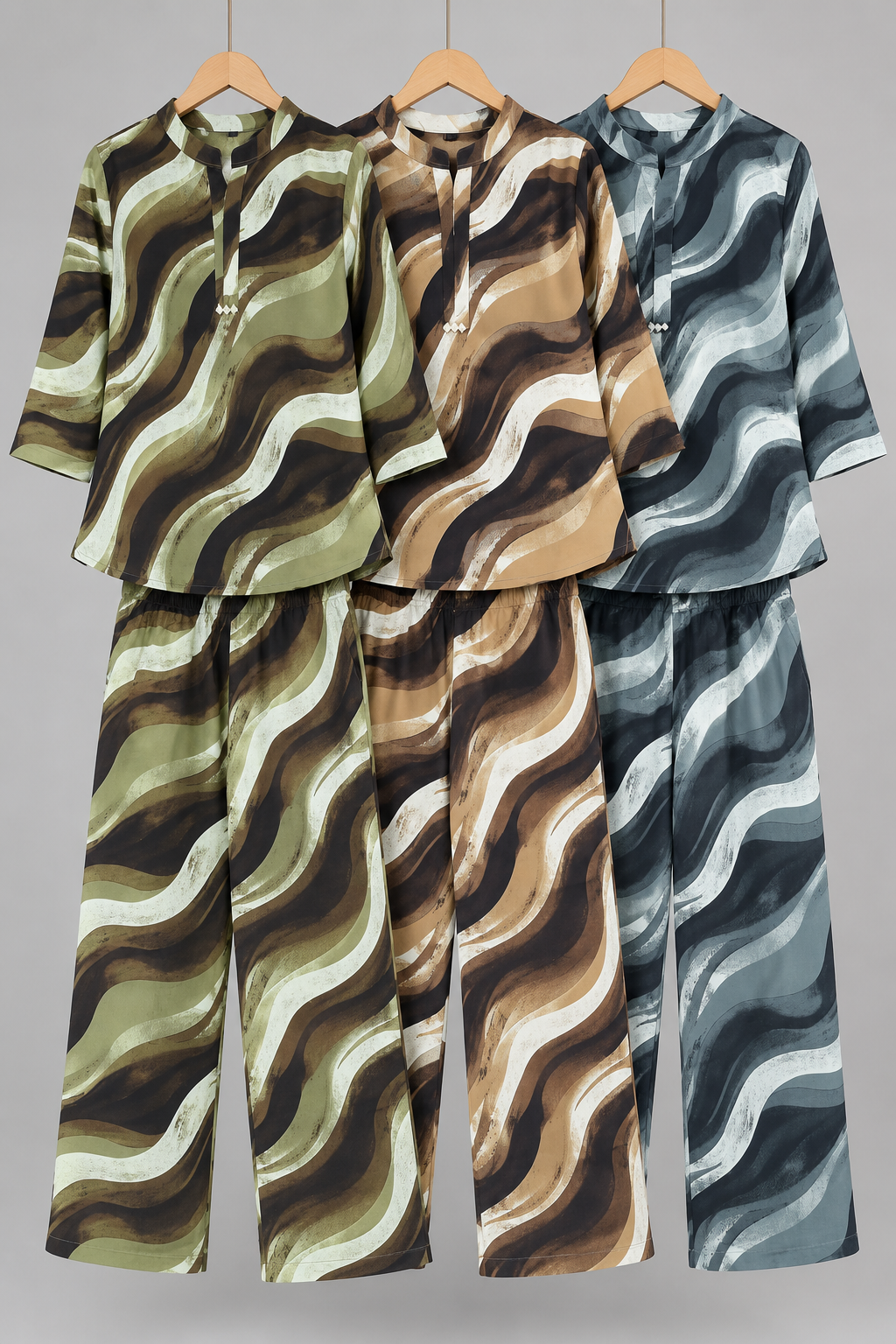 Women's Abstract Wave Print Tunic & Wide-Leg Pants Co-Ord Set | Miss Kapachi