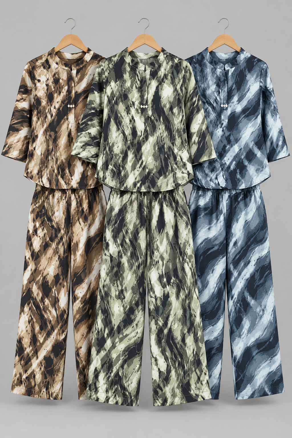 Women's Abstract Wave Print Tunic & Wide-Leg Pants Co-Ord Set | Miss Kapachi