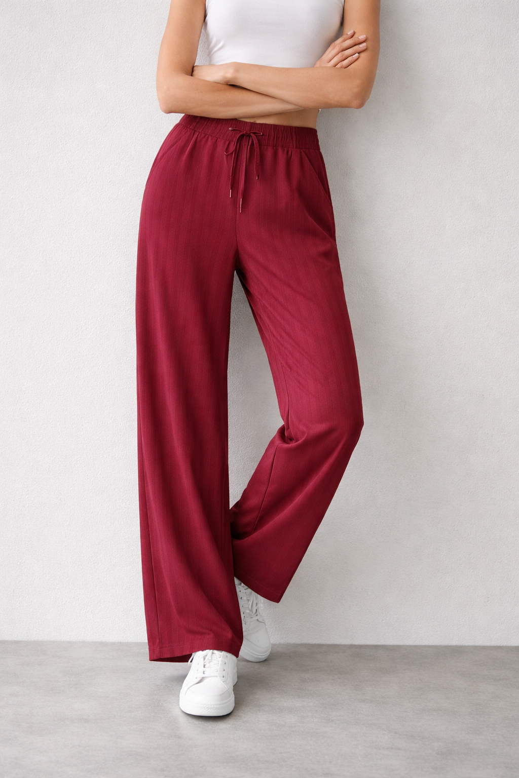 Valentino Stripe Knit Wide-Leg Pants | Drawstring Straight Fit Trousers – Miss Kapachi