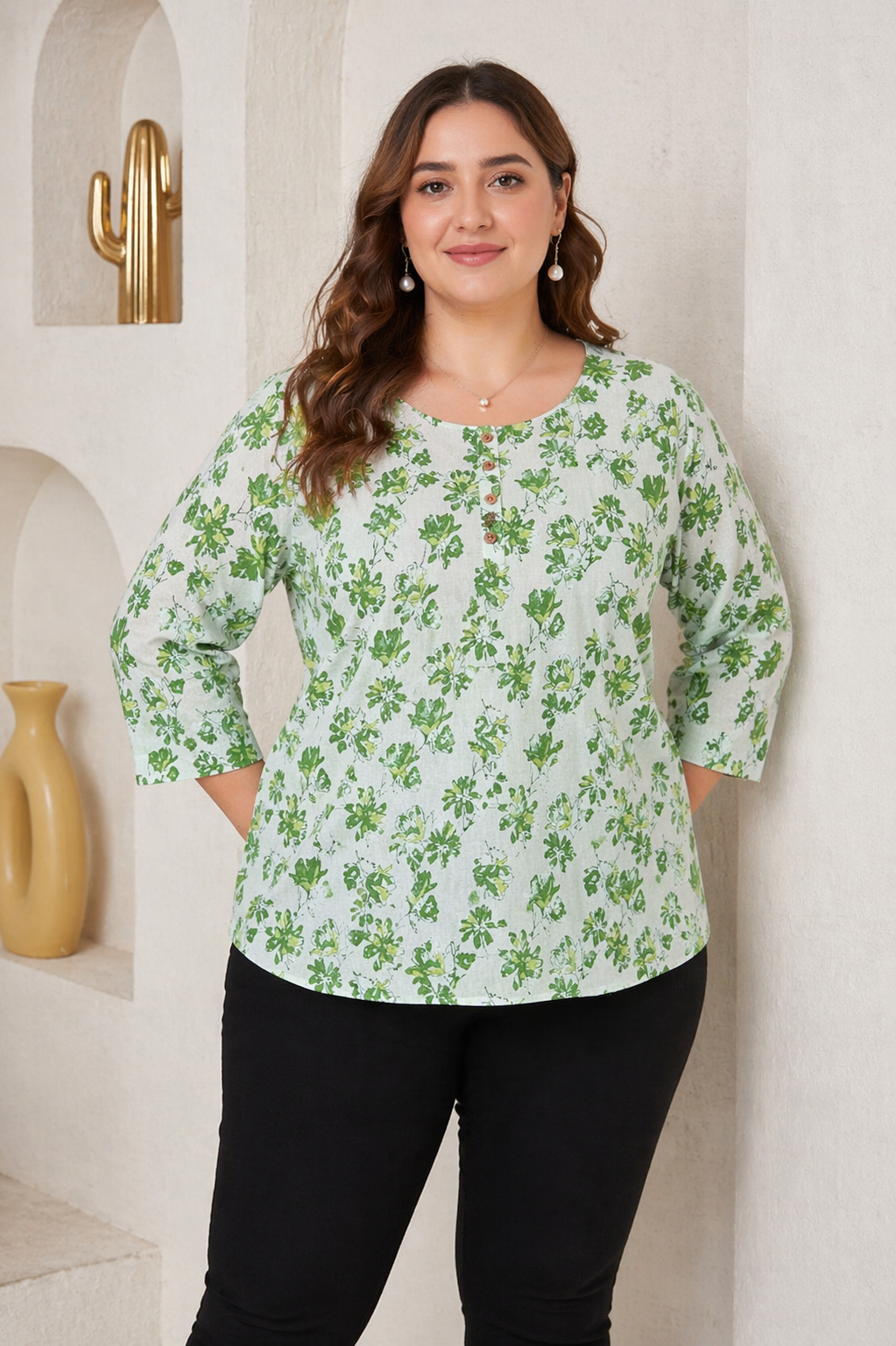 Cotton Floral Print Peplum Top for Women | Plus Size 3XL 4XL | Button Placket | Miss Kapachi