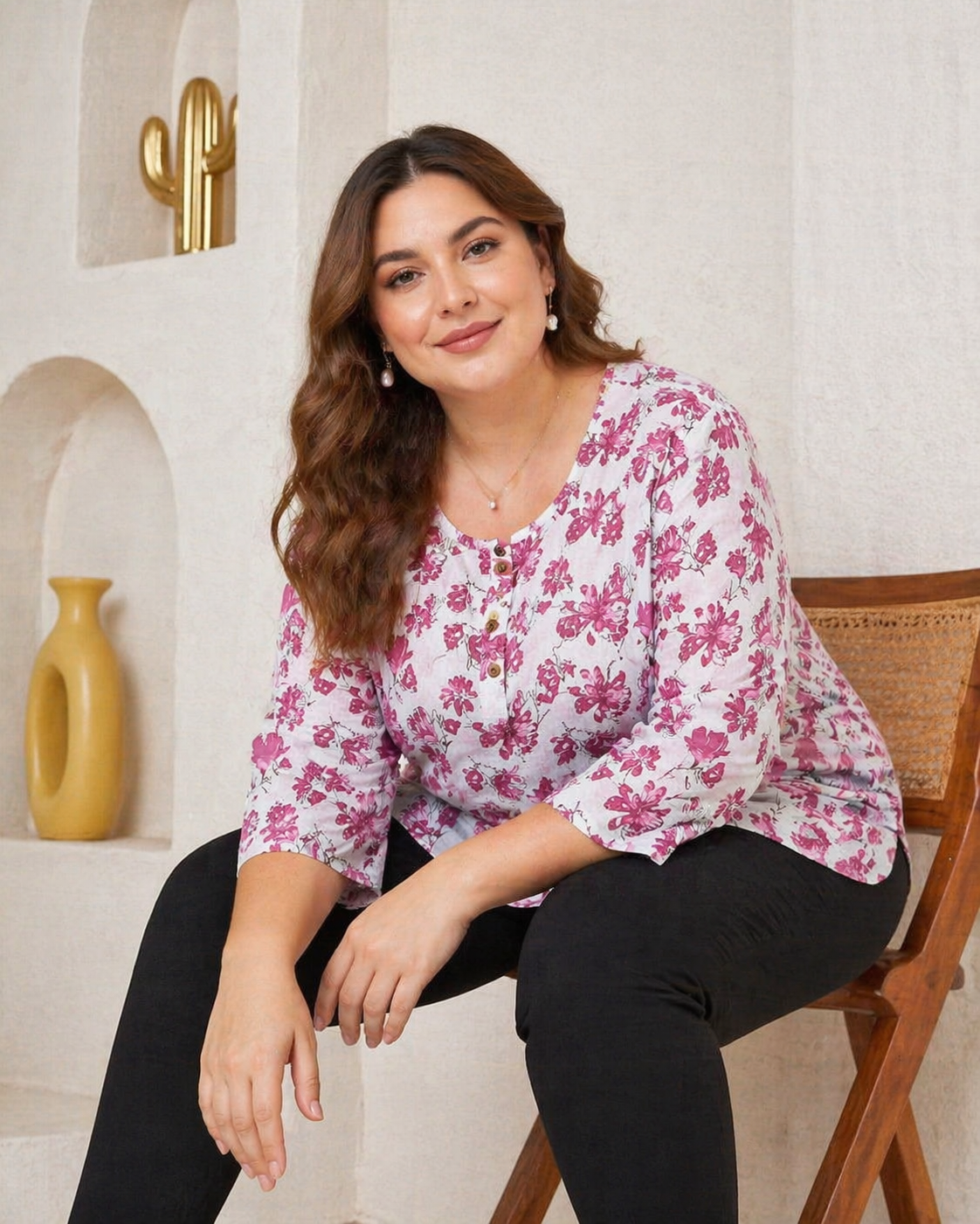 Cotton Floral Print Peplum Top for Women | Plus Size 3XL 4XL | Button Placket | Miss Kapachi