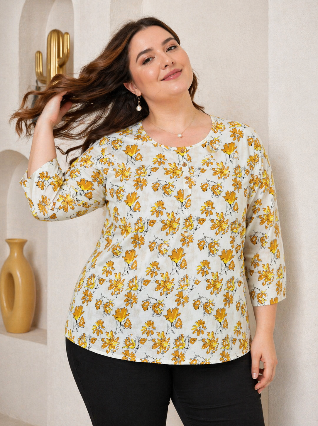 Cotton Floral Print Peplum Top for Women | Plus Size 3XL 4XL | Button Placket | Miss Kapachi