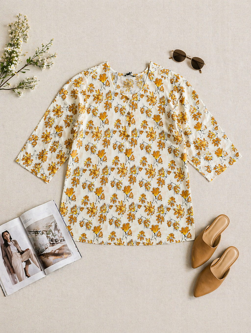 Cotton Floral Print Peplum Top for Women | Plus Size 3XL 4XL | Button Placket | Miss Kapachi