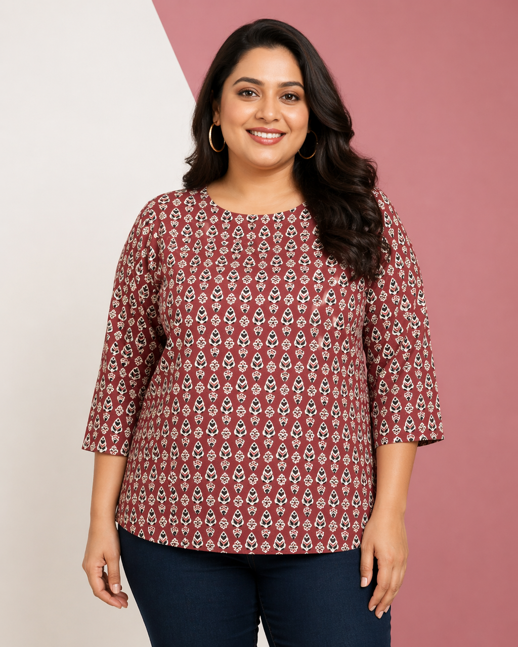 Cotton Ajrakh Block Print Top for Women | Plus Size 3XL 4XL | Zero+1