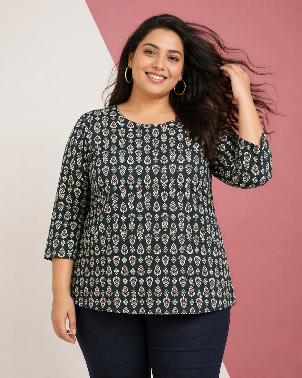 Cotton Ajrakh Block Print Top for Women | Plus Size 3XL 4XL | Zero+1