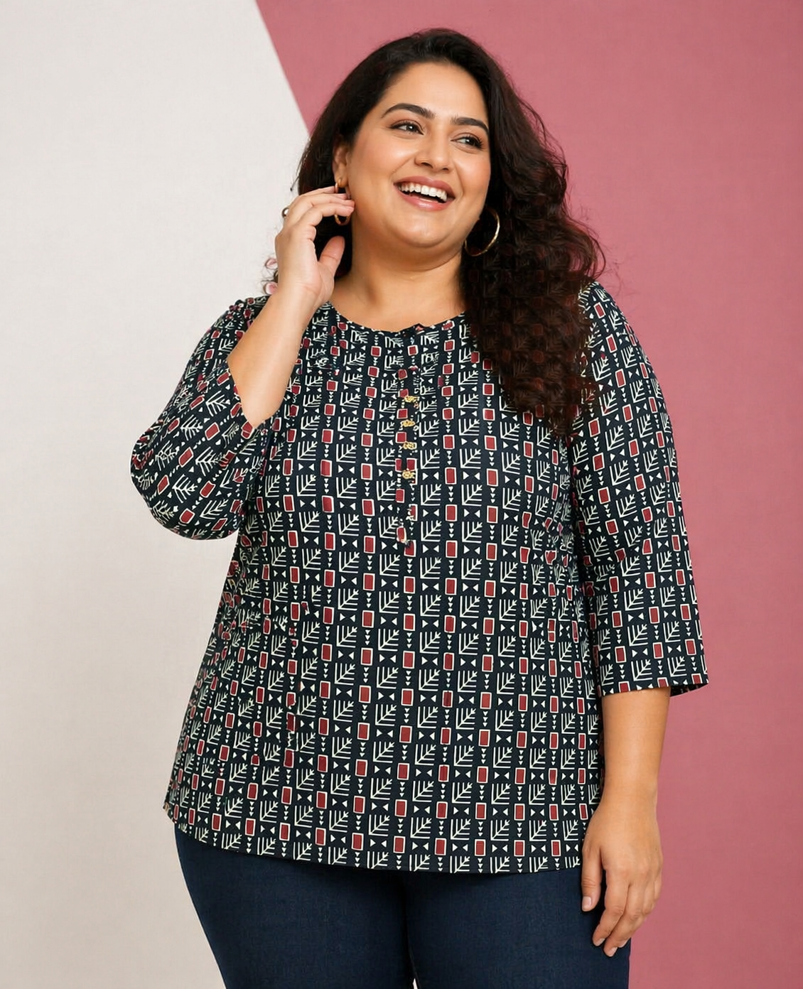 Cotton Ajrakh Block Print Top for Women | Plus Size 3XL 4XL | Zero+1
