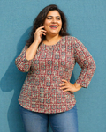 Cotton Geometric Mandala Print Top for Women | Plus Size 3XL 4XL | Zero+1