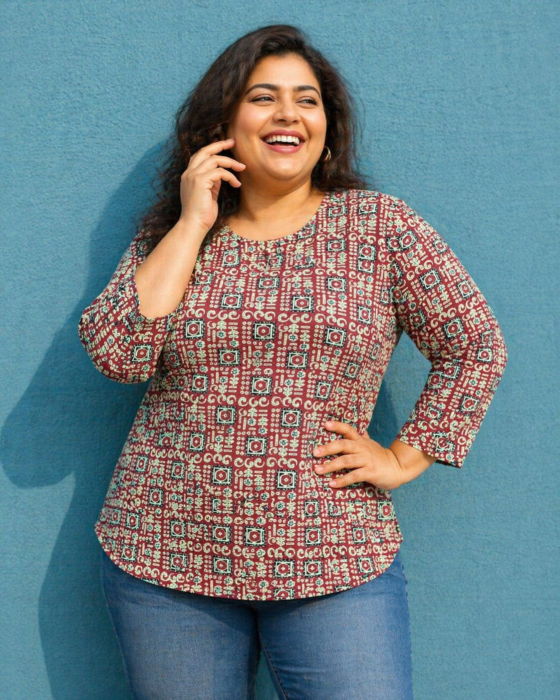 Cotton Geometric Mandala Print Top for Women | Plus Size 3XL 4XL | Zero+1