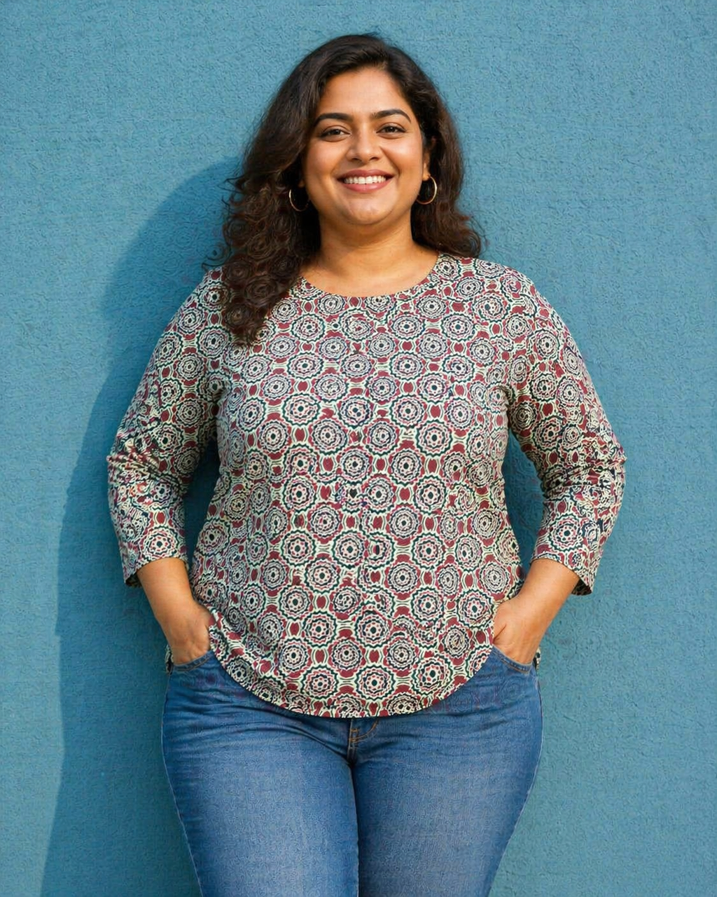 Cotton Geometric Mandala Print Top for Women | Plus Size 3XL 4XL | Zero+1