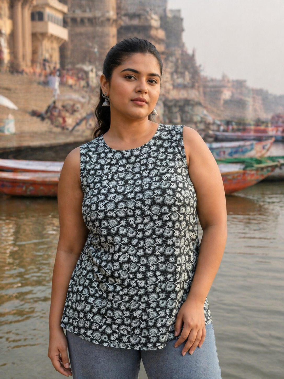 Cotton Floral Print Sleeveless Top for Women | Plus Size 3XL 4XL | Zero+1