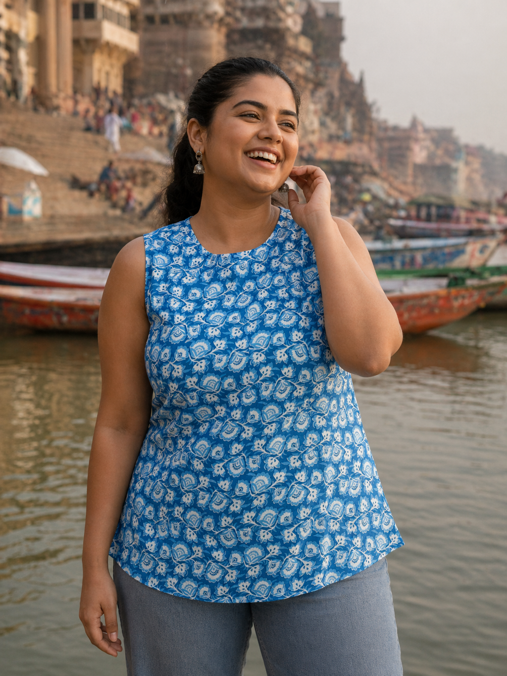 Cotton Floral Print Sleeveless Top for Women | Plus Size 3XL 4XL | Zero+1