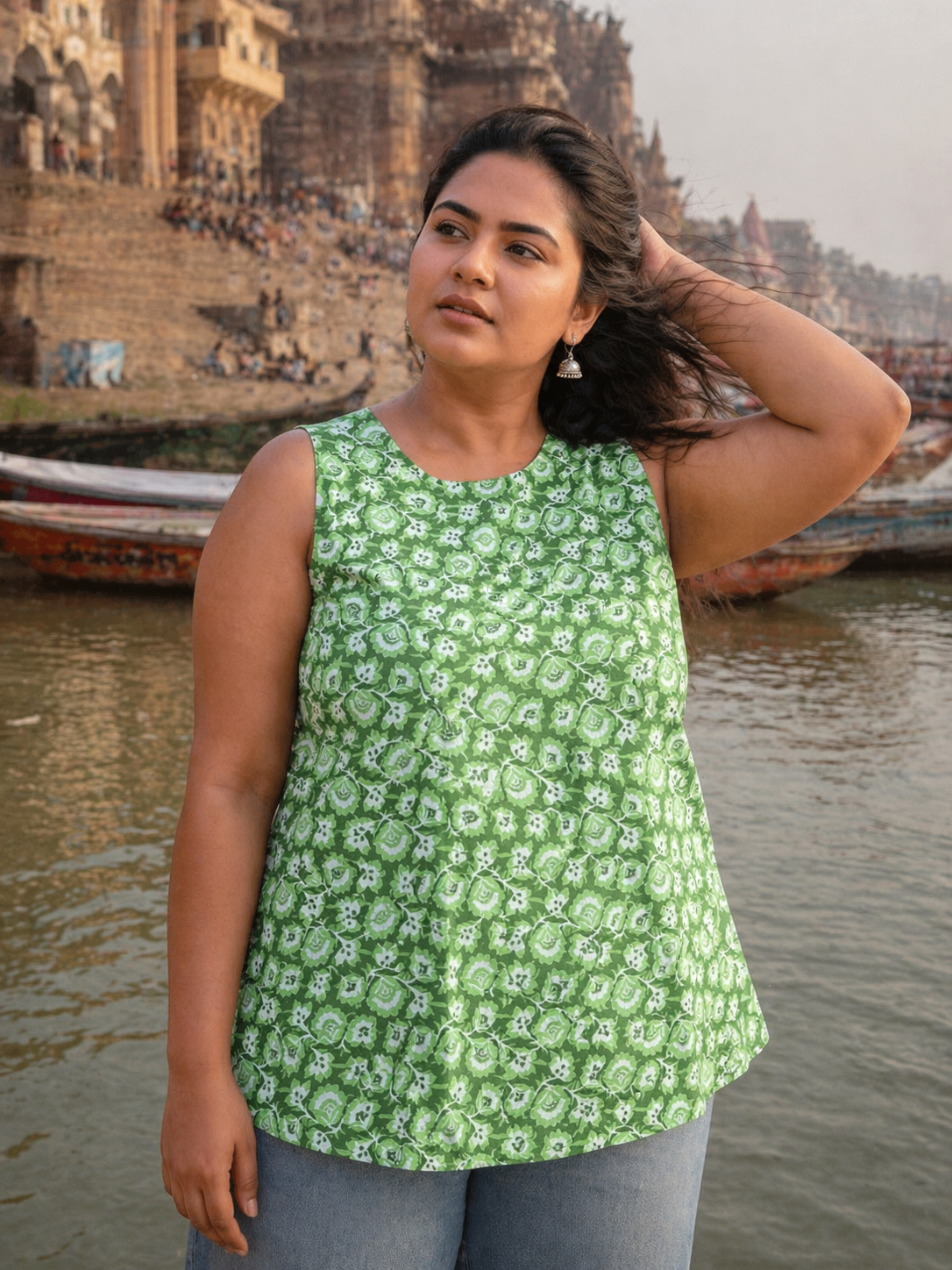 Cotton Floral Print Sleeveless Top for Women | Plus Size 3XL 4XL | Zero+1