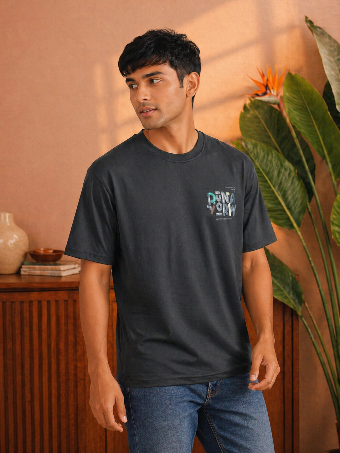 Men's Oversized Back Print Drop-Shoulder T-Shirt | Loopnet Fabric | Lemon8