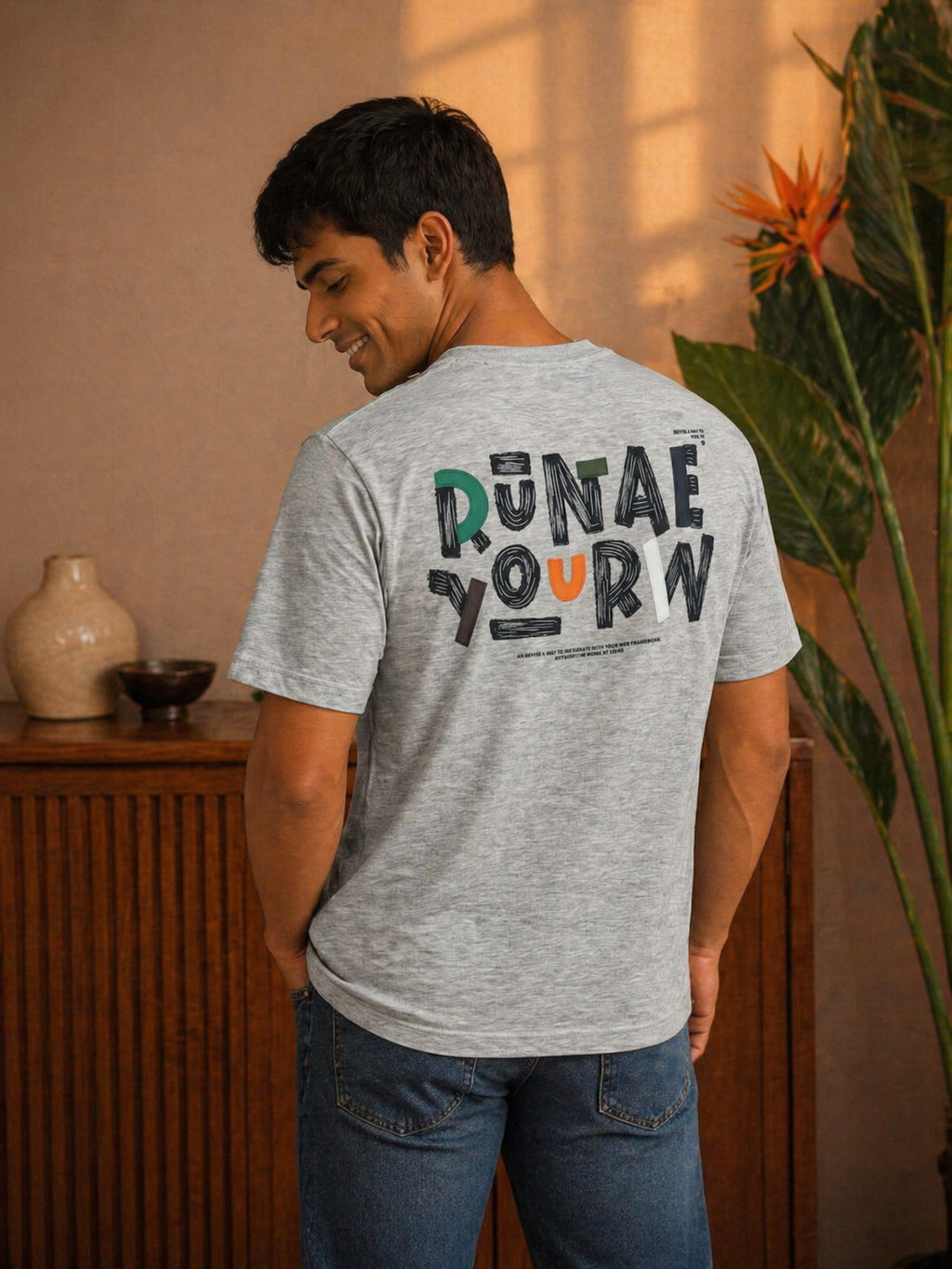 Men's Oversized Back Print Drop-Shoulder T-Shirt | Loopnet Fabric | Lemon8