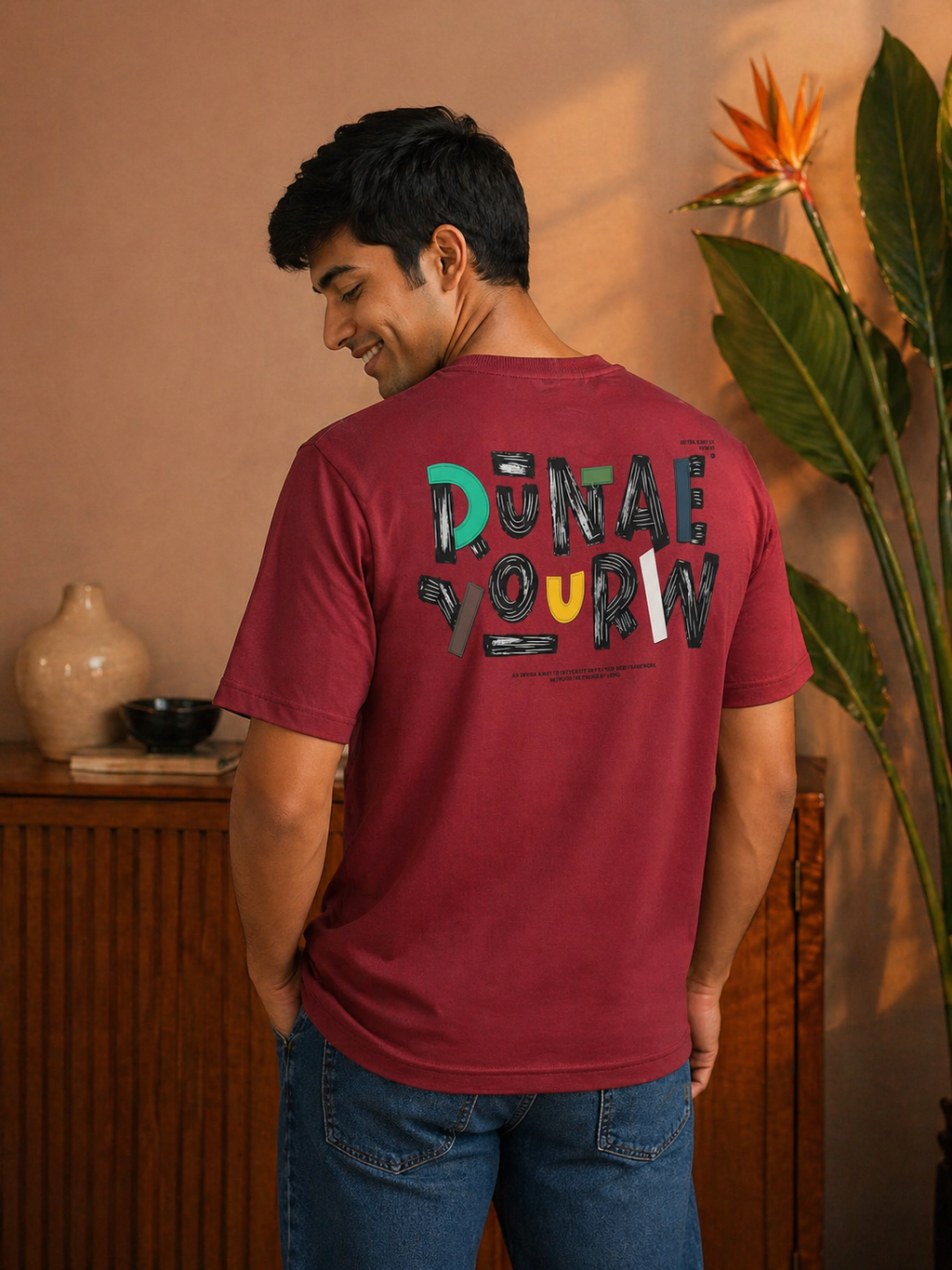 Men's Oversized Back Print Drop-Shoulder T-Shirt | Loopnet Fabric | Lemon8