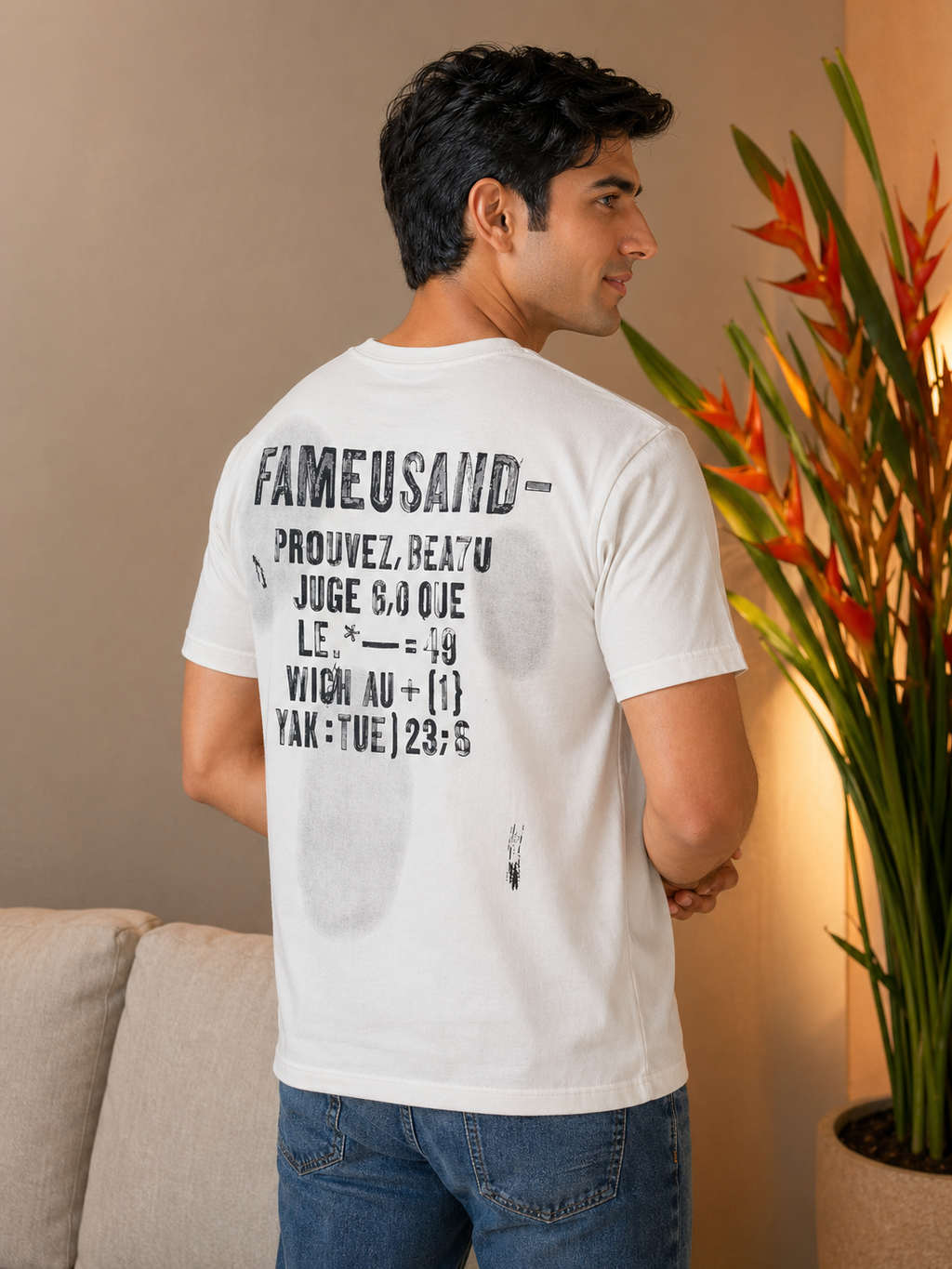 Men's French Slogan Print Oversized T-Shirt | Loopnet Fabric | Lemon8