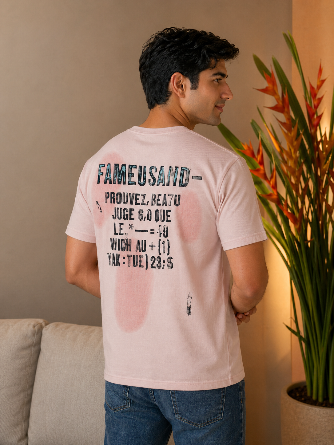Men's French Slogan Print Oversized T-Shirt | Loopnet Fabric | Lemon8