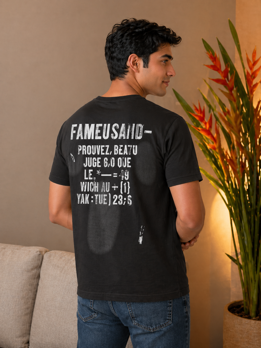 Men's French Slogan Print Oversized T-Shirt | Loopnet Fabric | Lemon8