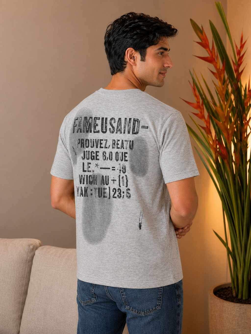 Men's French Slogan Print Oversized T-Shirt | Loopnet Fabric | Lemon8