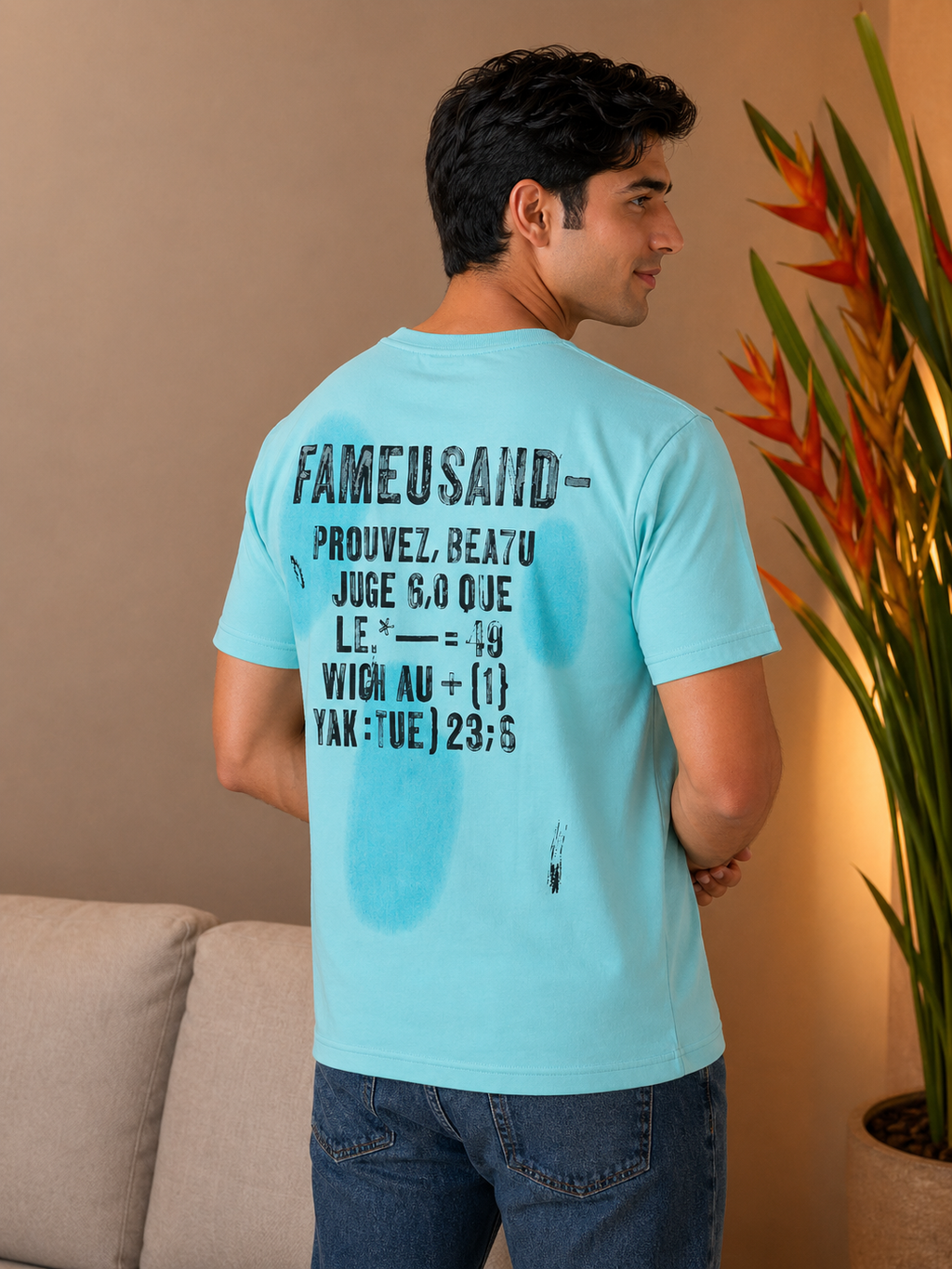 Men's French Slogan Print Oversized T-Shirt | Loopnet Fabric | Lemon8