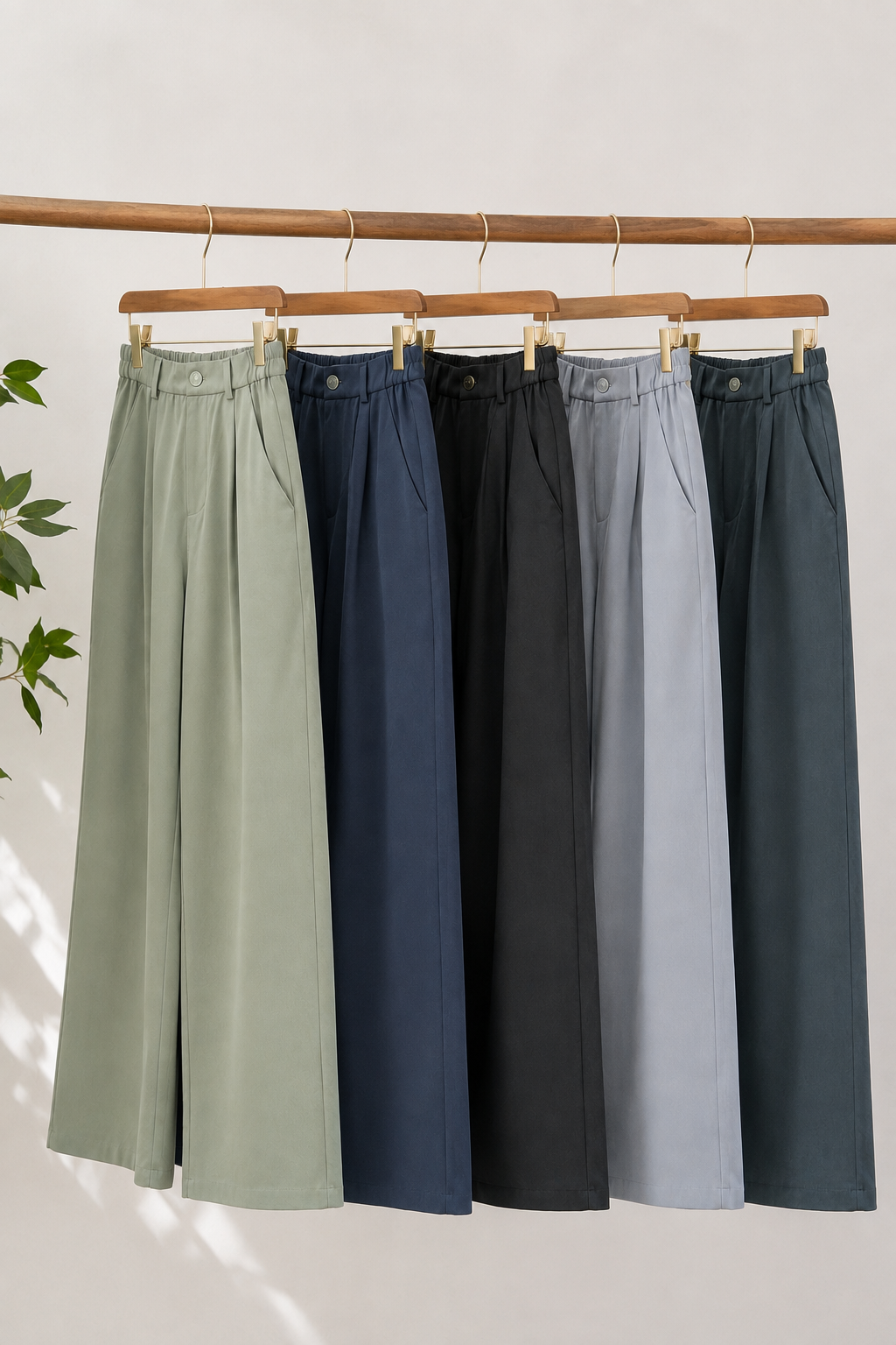 Solid Pleated High-Waist Wide-Leg Trousers | Button Waistband | Side Pockets | Miss Kapachi