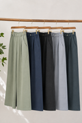 Solid Pleated High-Waist Wide-Leg Trousers | Button Waistband | Side Pockets | Miss Kapachi