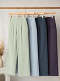 Solid Wide-Leg Trousers | Elasticated High Waist | Side Pockets | Miss Kapachi