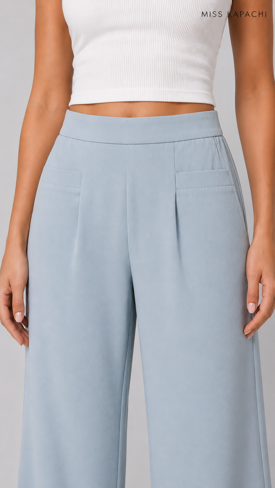 Solid Wide-Leg Trousers | Elasticated High Waist | Side Pockets | Miss Kapachi