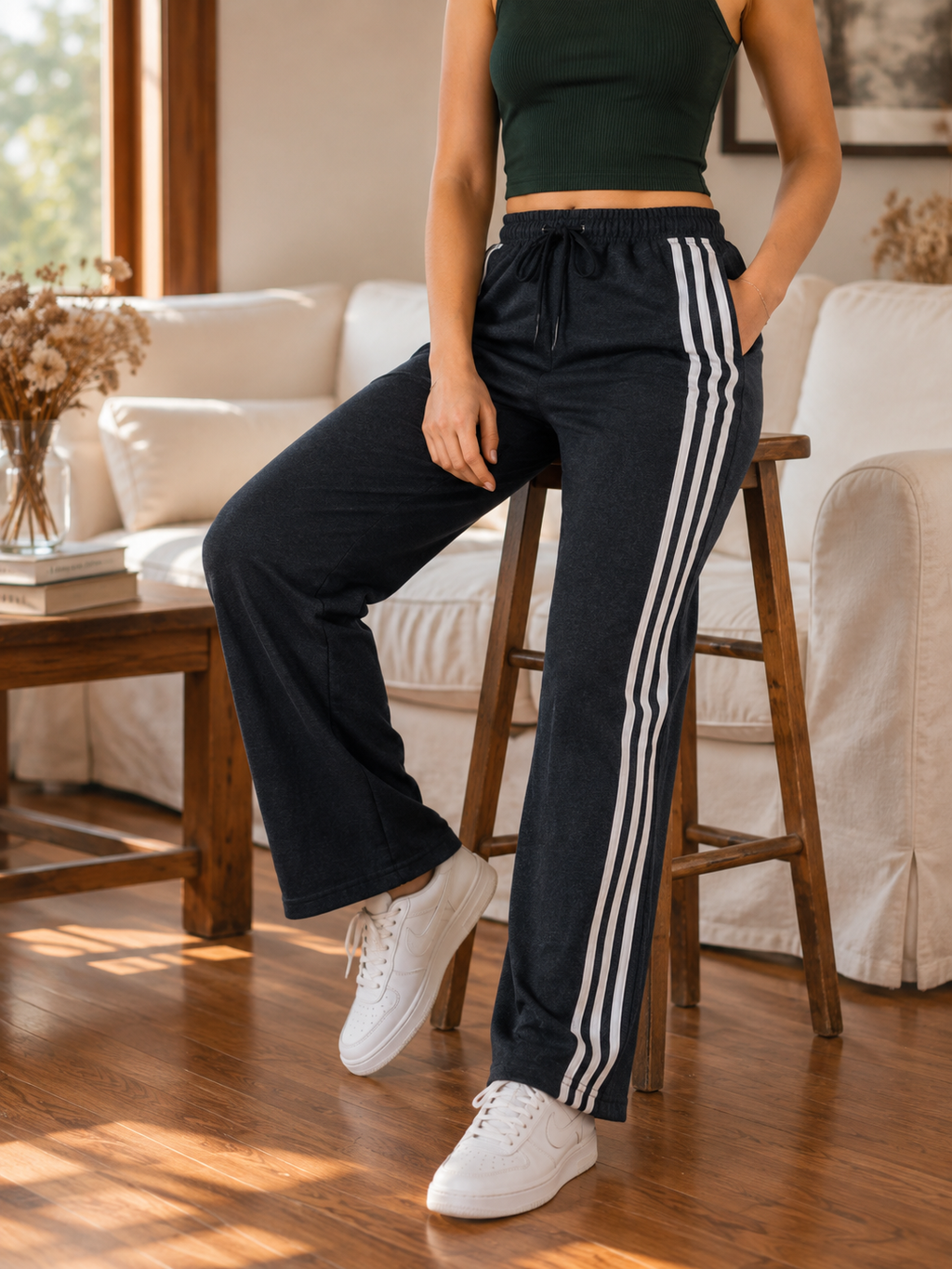 Triple Stripe Wide-Leg Track Pants | Drawstring Waist | Miss Kapachi