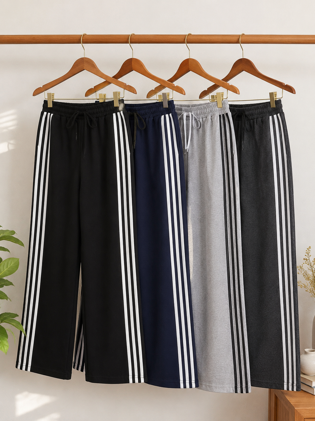 Triple Stripe Wide-Leg Track Pants | Drawstring Waist | Miss Kapachi
